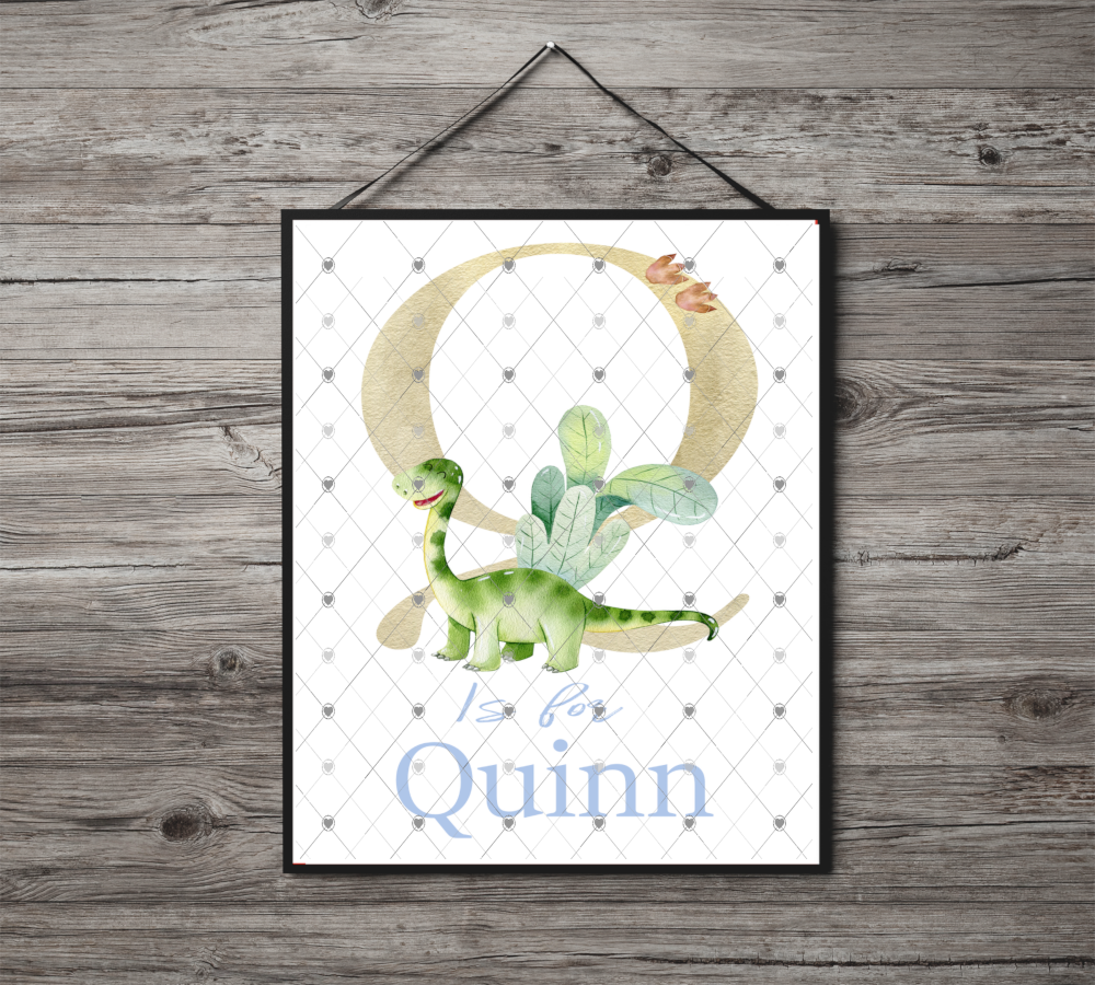 Dinosaur Initial Name Print, Letter Q Custom Print, Letter Q